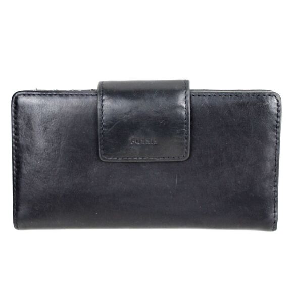 VTG FOSSIL BLACK GENUINE LEATHER ID CARD COIN HOLDER BILL BIFOLD WALLET (1) - Picture 1 of 9